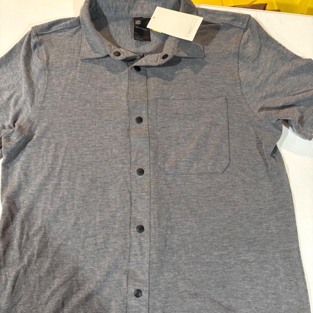 All In Motion Boys XL 14 Gray Button Up Shirt Moisture Wicking Quick Dry New